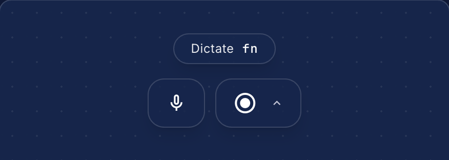 The capsule while dictating: a Dictate fn prompt above the microphone and record controls.